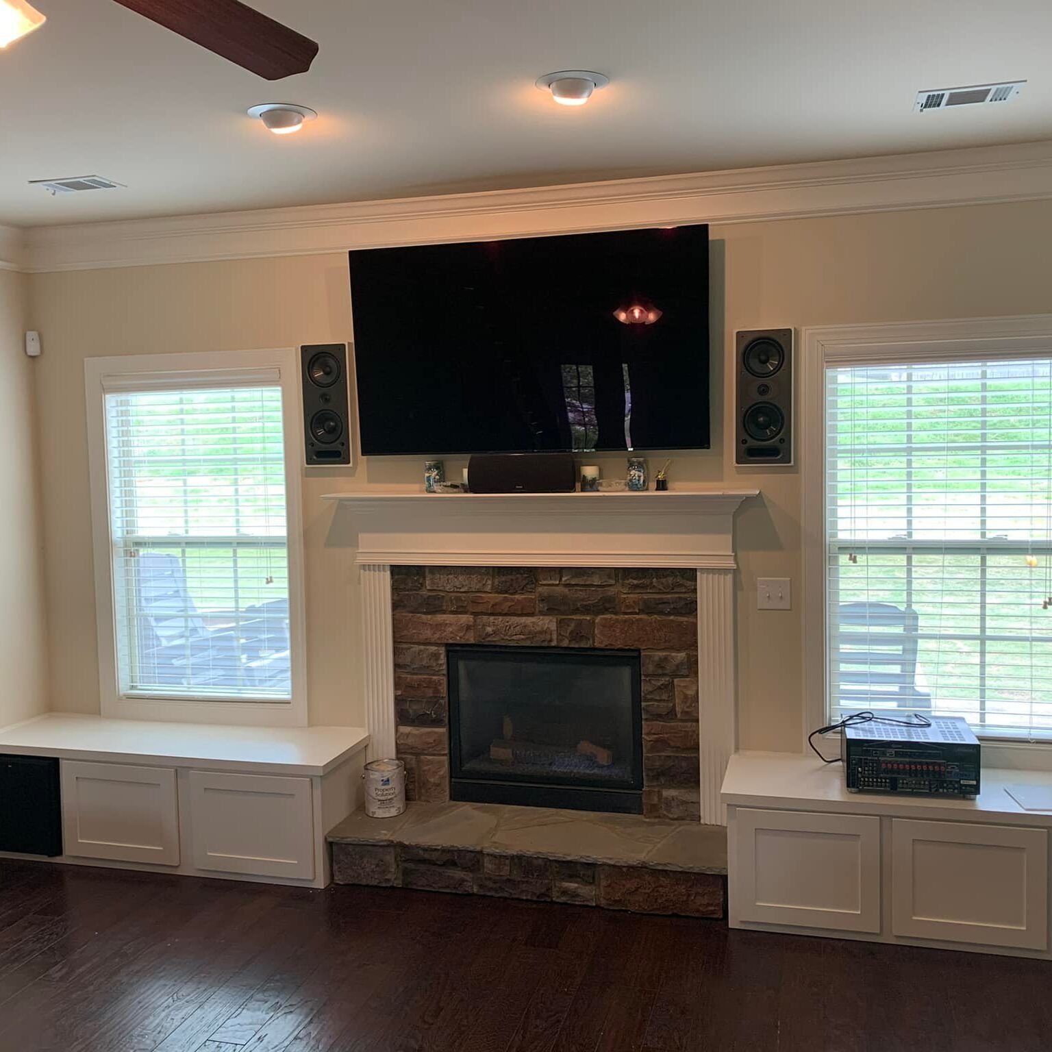 Built ins around a fireplace